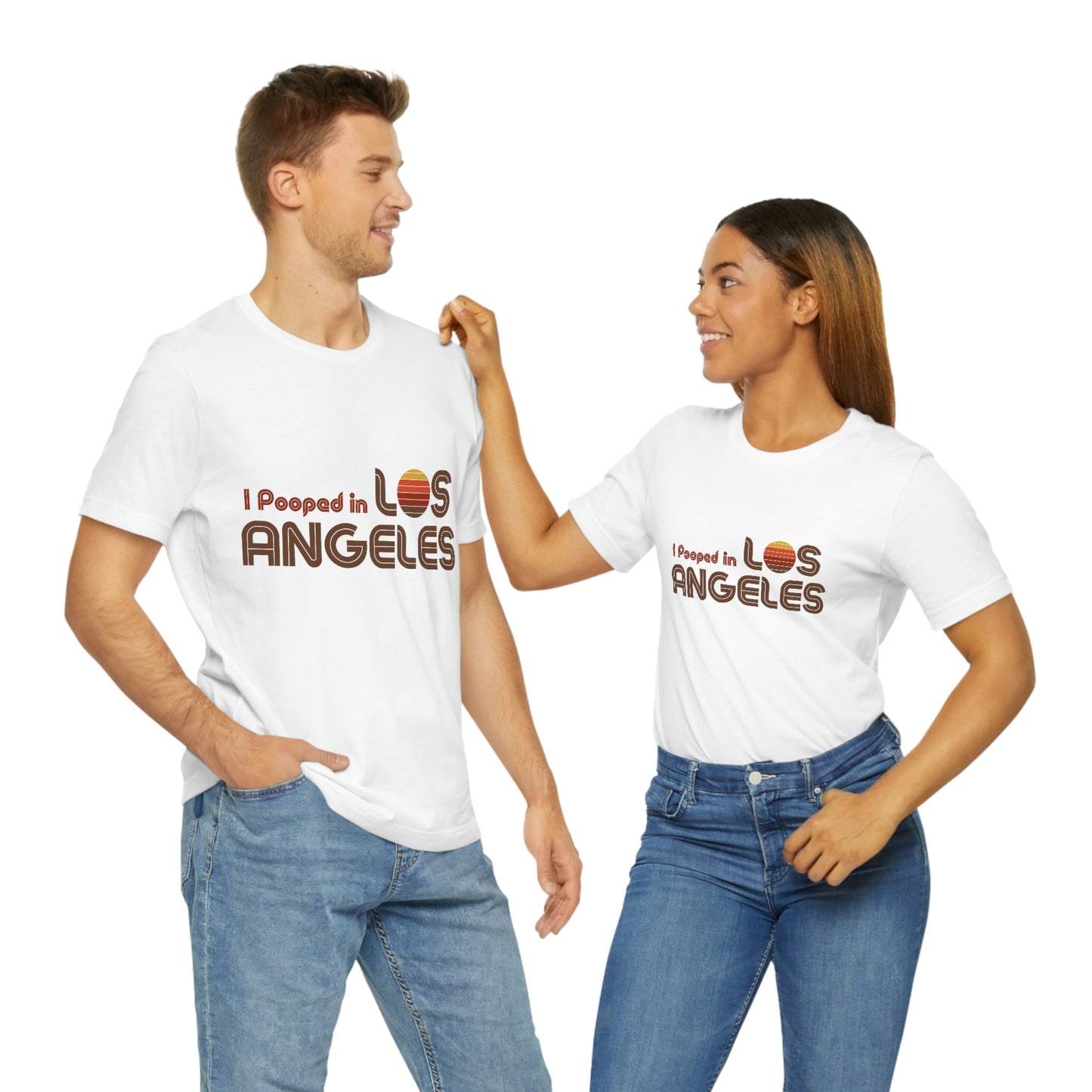 I Pooped In - LOS ANGELES (Dark Retro Sun) Unisex Jersey Short Sleeve Tee