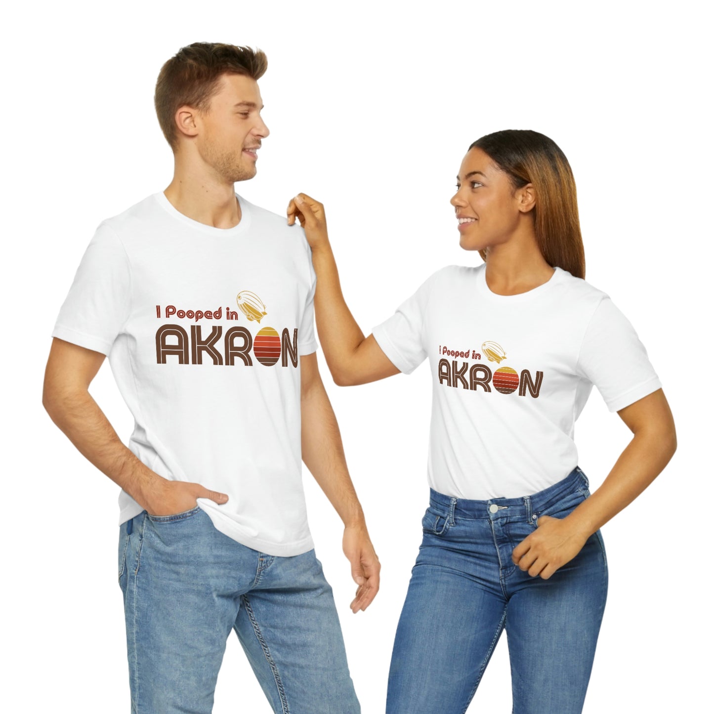 I Pooped In - AKRON (Dark Retro Sun) Unisex Jersey Short Sleeve Tee