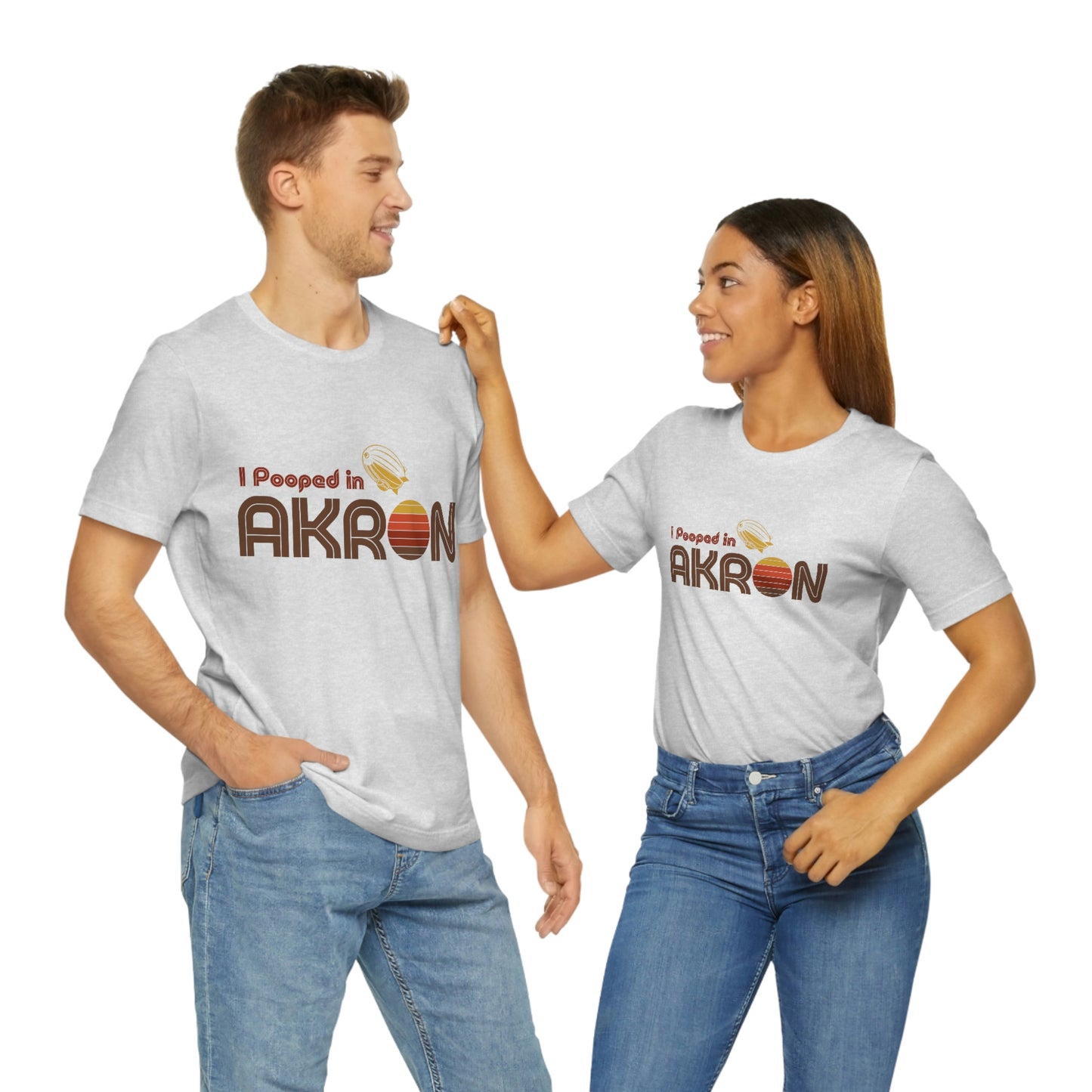 I Pooped In - AKRON (Dark Retro Sun) Unisex Jersey Short Sleeve Tee